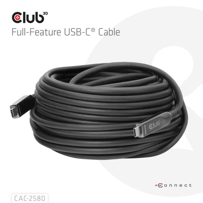 Afbeelding laden in galerijviewer, Club 3d full-feature usb-c kabel, 15m (zwart, 8k60hz 10gbps 60w)
