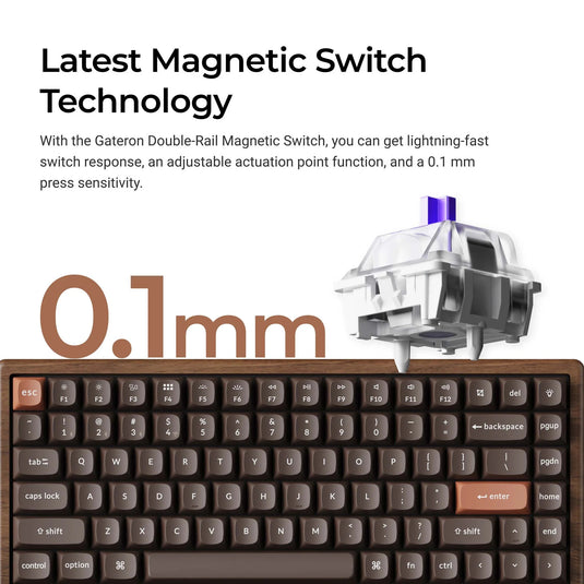 Keychron k2he all-wood special edition mechanisch toetsenbord (houtkleur, us lay-out (qwerty), gateron double-rail magnetic nebula, 75%, gateron double-rail magnetic, osa pbt double-shot, hot swap, bluetooth 5.2 | usb-c)