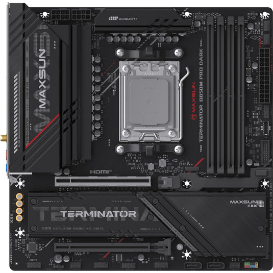 Maxsun ms-terminator b850m pro dark wifi socket am5 moederbord (zwart, raid, 2.5 gb-lan, wlan, bt, sound, µatx)