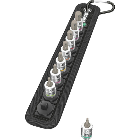 Wera belt b 2 zyklop binnenzeskant bitdoppen set, 3 8 , 8‑delig dopsleutel (zwart zilver, met vasthoudfunctie)