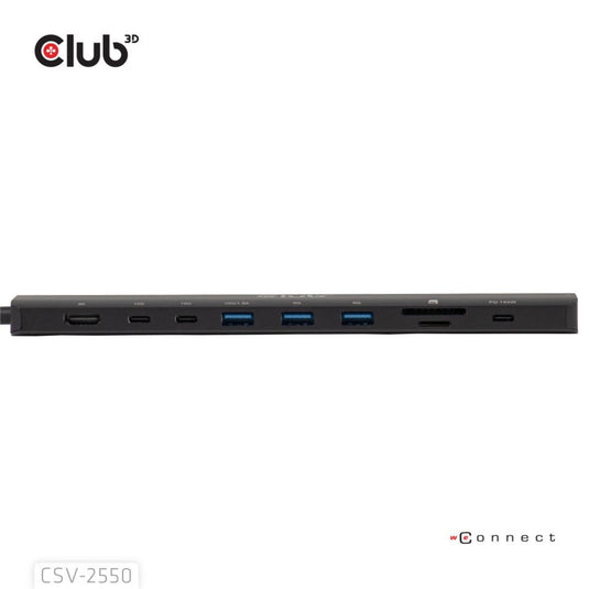 Club 3d 10-1 portable dock usb type-c 10gbps to hdmi 8k30hz pd3.1 max.140 watt dockingstation (zwart, hdmi, usb-c, lan)