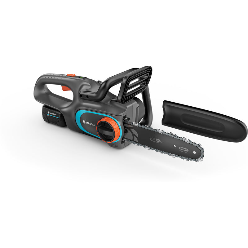 Afbeelding laden in galerijviewer, Gardena accukettingzaag powersaw 250 18v (grijs turquoise, accu en oplader inbegrepen, power for all alliance)
