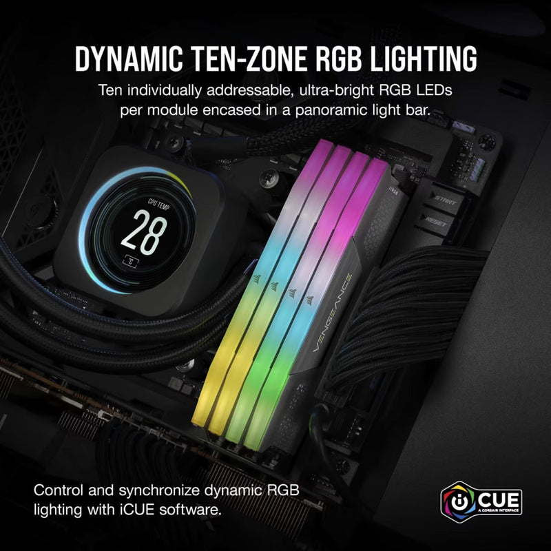 Afbeelding laden in galerijviewer, Corsair vengeance rgb 32 gb ddr5-6000 (2x 16 gb) werkgeheugen (zwart, cmh32gx5m2d6000z38, xmp, expo)
