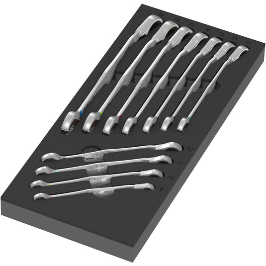 Wera 9733 schuimrubberen inzetstuk met 6001 joker switch set 1, 11‑delig moersleutel (zwart grijs)