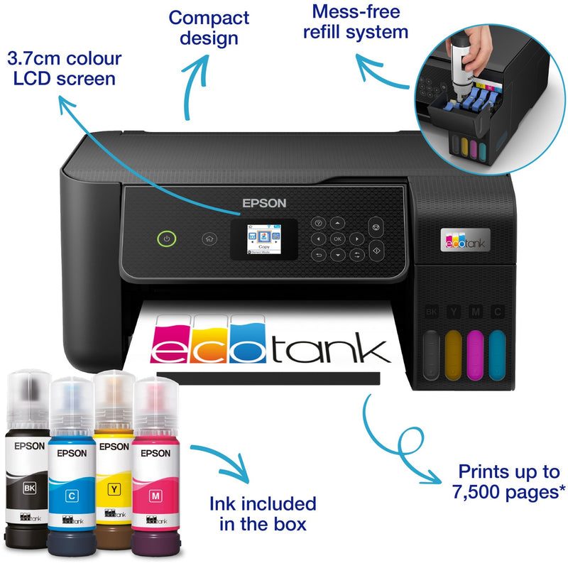Afbeelding laden in galerijviewer, Epson ecotank et-2870 a4 multifunctionele wi-fi-printer met inkttank all-in-one inkjetprinter (zwart, scannen, kopiëren, inclusief tot 3 jaar inkt)
