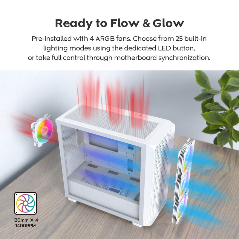 Afbeelding laden in galerijviewer, Montech x5m midi tower behuizing (wit | 2x usb-a | 1x usb-c | rgb | tempered glass)
