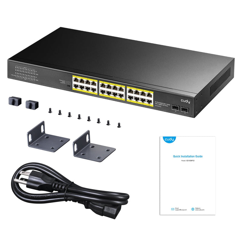 Afbeelding laden in galerijviewer, Cudy 24-gbe poe+ switch with 2 uplink sfp (zwart)
