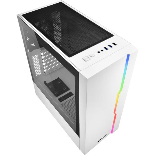 Sharkoon rgb slider midi tower behuizing (wit | 3x usb-a | rgb | tempered glass)