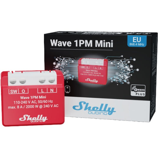 Shelly qubino wave 1pm mini relais (rood wit, 1-kanaals, z-wave)