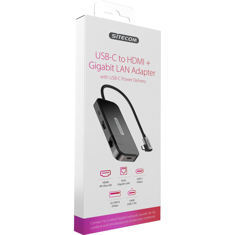 Afbeelding laden in galerijviewer, Sitecom usb-c to hdmi + gigabit lan adapter (zwart)
