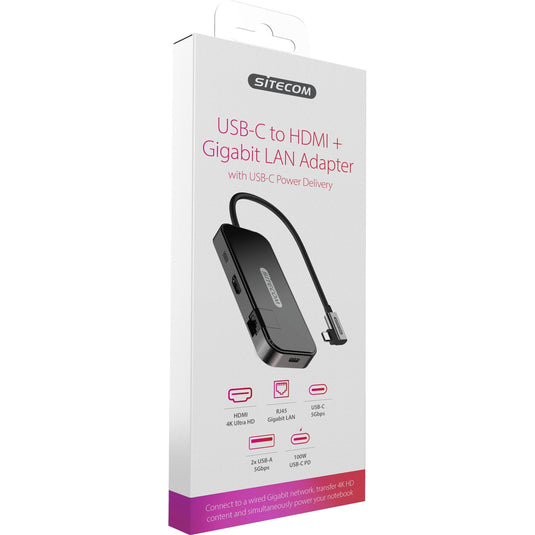 Sitecom usb-c to hdmi + gigabit lan adapter (zwart)
