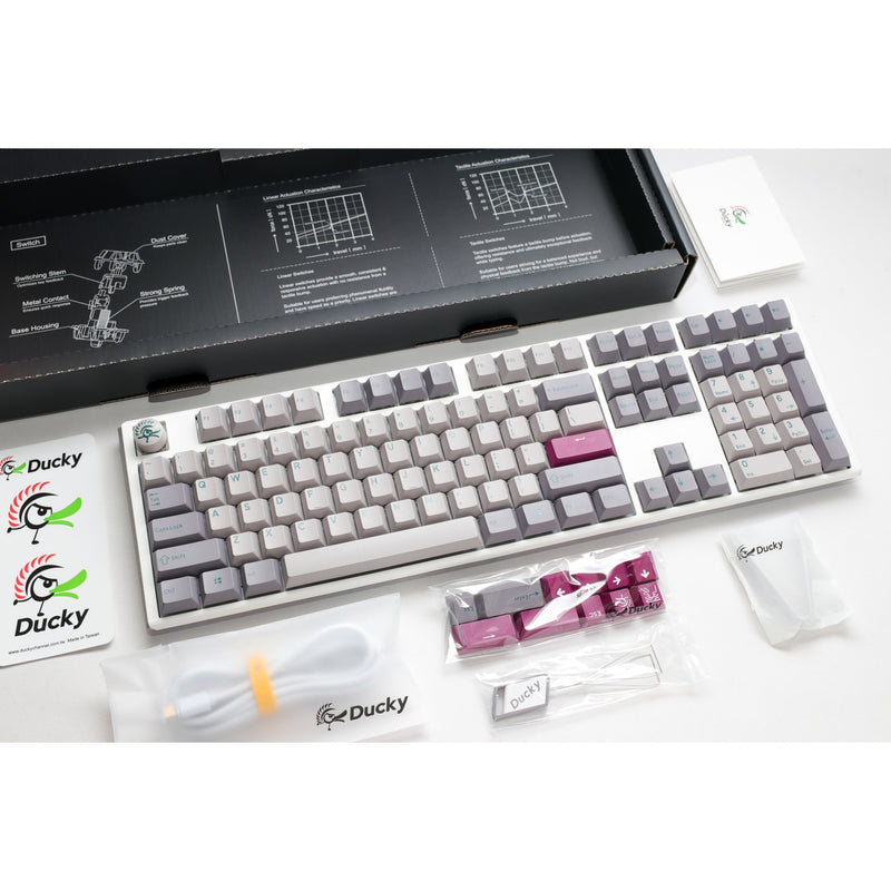 Afbeelding laden in galerijviewer, Ducky one 3 mist grey rgb mechanisch toetsenbord (lichtgrijs, us lay-out (qwerty), cherry mx red, 100%, rgb led, double-shot pbt, hot-swappable, quack mechanics)
