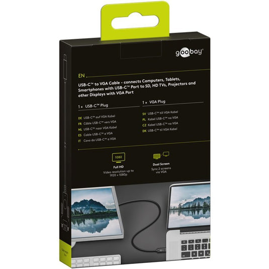 Goobay usb-c naar vga adapterkabel (zwart, 1,8 meter)