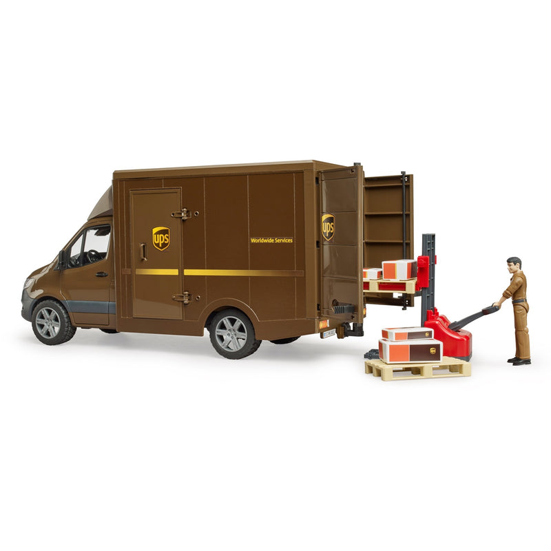 Afbeelding laden in galerijviewer, Bruder mb sprinter ups met chauffeur en toebehoren modelvoertuig (02678)
