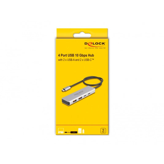Delock usb 10 gbps usb-c hub usb-hub (grijs, 2x usb-a 3.2 (10 gbit s), 2x usb-c 3.2 (10 gbit s))