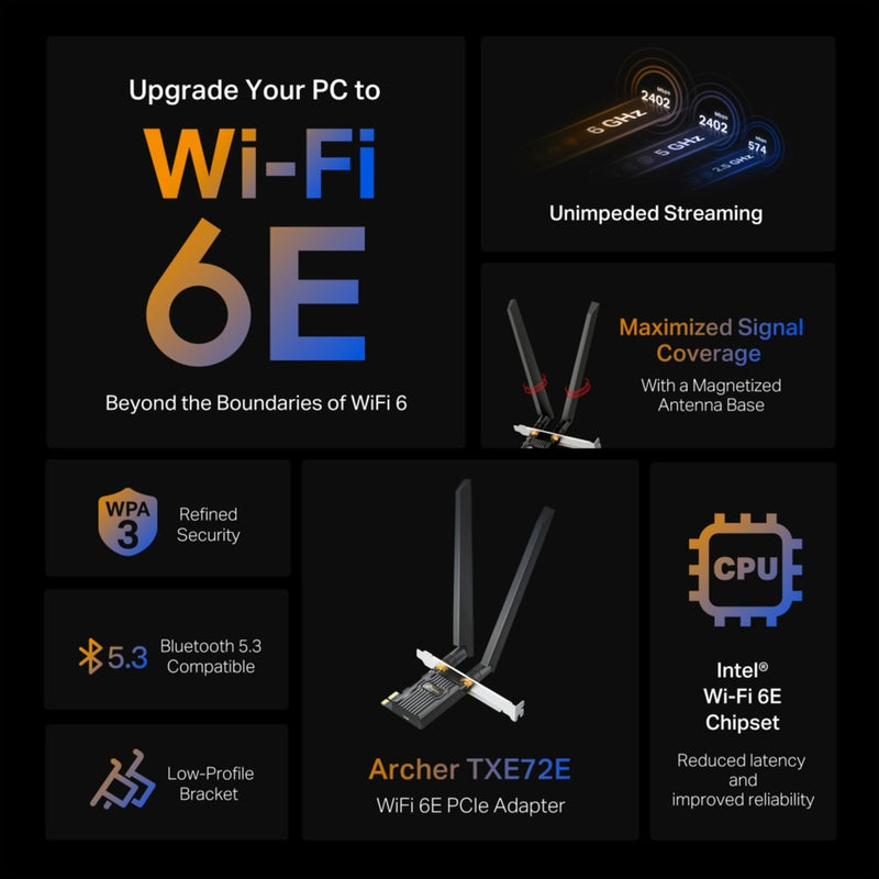 Afbeelding laden in galerijviewer, Tp-link archer txe72e axe5400 wi-fi 6e bluetooth 5.3 pcie wlan adapter
