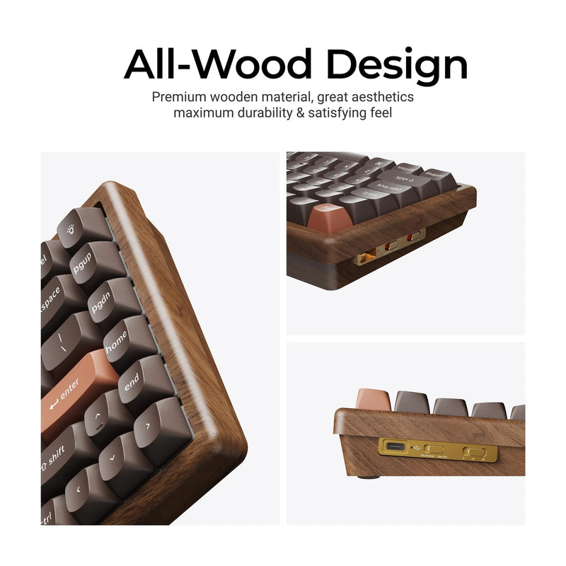 Afbeelding laden in galerijviewer, Keychron k2he all-wood special edition mechanisch toetsenbord (houtkleur, us lay-out (qwerty), gateron double-rail magnetic nebula, 75%, gateron double-rail magnetic, osa pbt double-shot, hot swap, bluetooth 5.2 | usb-c)
