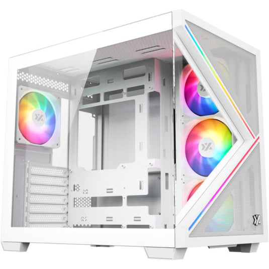 Xyz pc gear qubex midi tower behuizing (wit | 2x usb-a | 1x usb-c | tempered glass)