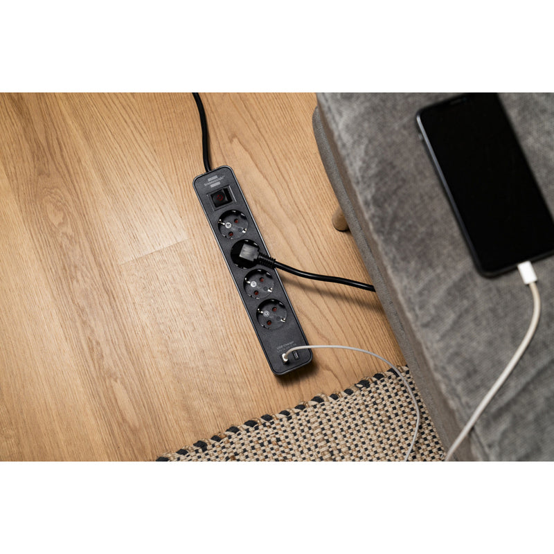Afbeelding laden in galerijviewer, Brennenstuhl ecolor 4-voudige stekkerdoos met 2 usb-laadaansluitingen stekkerdoos (zwart, 2x usb-c)
