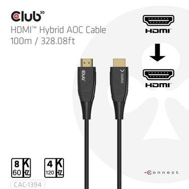 Club 3d actieve optische hdmi kabel (zwart, 100 meter)