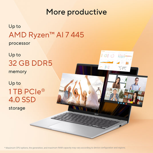 Asus vivobook 14 m1407ga-ly012w 14 copilot+ laptop (zilver | ryzen ai 7 445 | radeon 840m | 16 gb | 512 gd ssd)