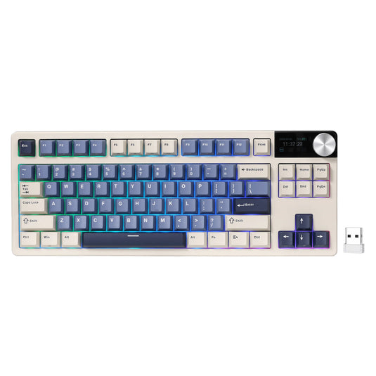 Royal kludge s85 tkl draadloos gaming toetsenbord (us lay-out (qwerty), 80% (tkl), horizon blue, beige switch, rgb, hot swap, 2.4 ghz | usb-c | bluetooth)