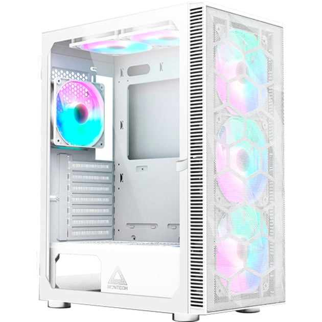 Afbeelding laden in galerijviewer, Montech x3 mesh midi tower behuizing (wit | 3x usb-a | rgb | tempered glass)
