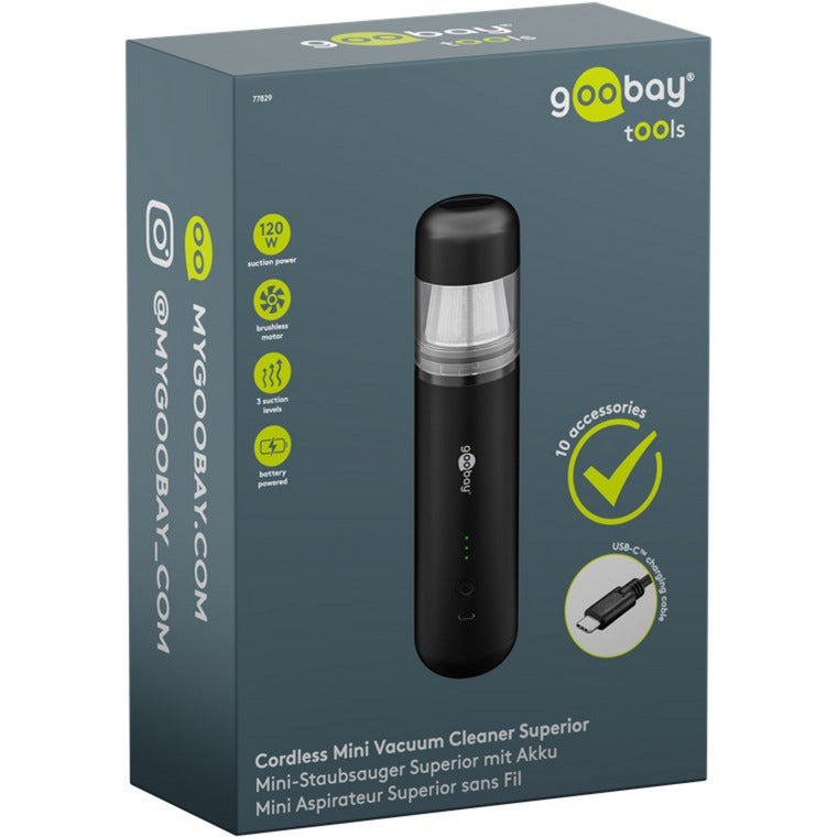 Afbeelding laden in galerijviewer, Goobay cordless mini vacuum cleaner superior handstofzuiger (zwart)
