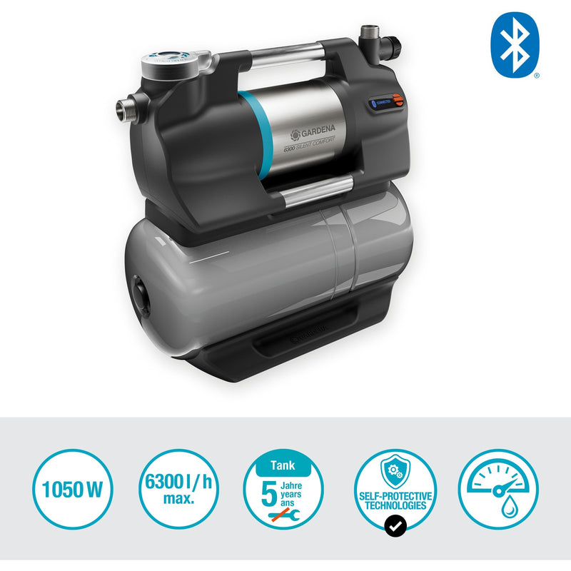 Afbeelding laden in galerijviewer, Gardena hydrofoorpomp 6300 silentcomfort (grijs roestvrij staal, bluetooth)
