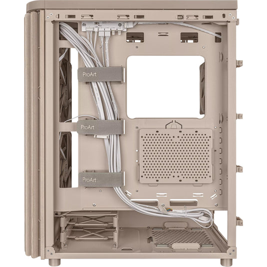 Asus proart pa401 wood edition - mesh panel midi tower behuizing (beige houtkleur | 2x usb-a | 1x usb-c)