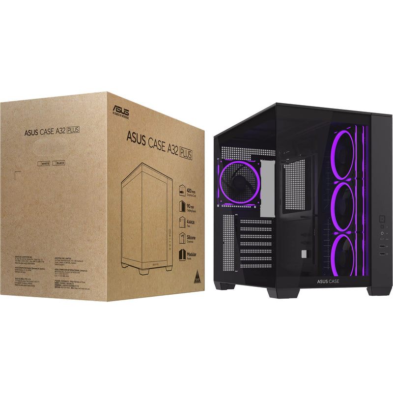 Afbeelding laden in galerijviewer, Asus a32 plus midi tower behuizing (zwart | 2x usb-a | 1x usb-c | rgb | tempered glass)
