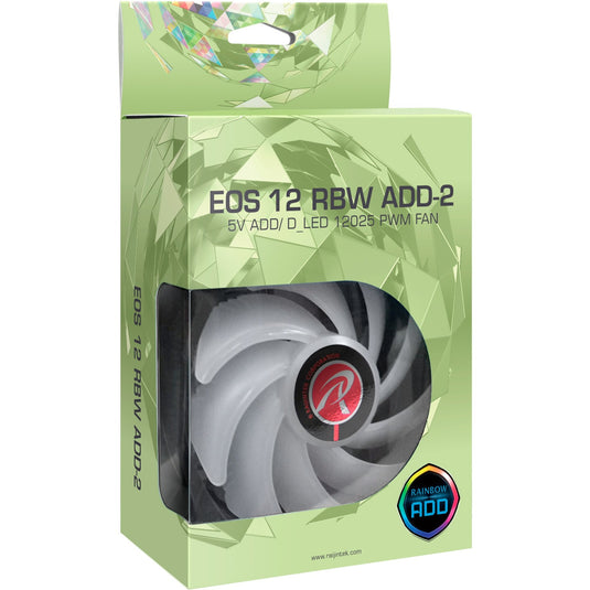 Raijintek eos 12 rbw add-2 rgb case fans (zwart, 2 stuks, 120 x 120 x 25 mm, pwm)