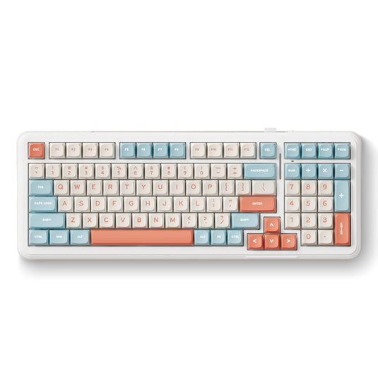 Mchose k99 horizon orange hyacinth wireless gasket mount mechanical rgb toetsenbord (wit, us lay-out (qwerty), ktt hyacinth, rgb, hot swap, double-shot pbt, draadloos | bluetooth | usb-c)