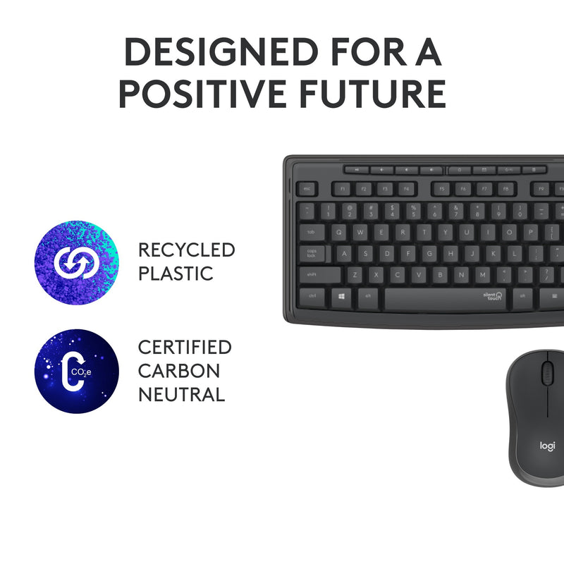Afbeelding laden in galerijviewer, Logitech mk295 silent wireless keyboard and mouse combo desktopset (zwart, us-international lay-out (qwerty), 100%)
