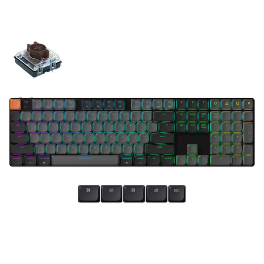 Keychron k5x-h3 mechanisch toetsenbord (zwart, us lay-out (qwerty), mechanical brown, 100%, rgb, shine-through abs keycaps, hot swap, bluetooth usb-c)