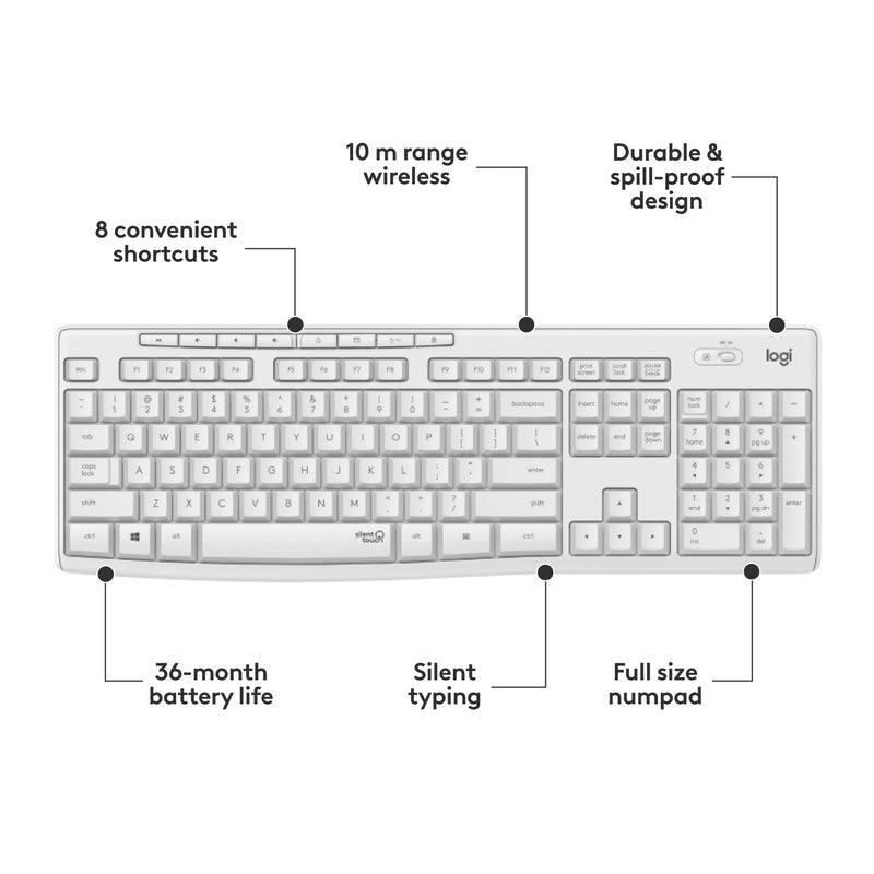 Afbeelding laden in galerijviewer, Logitech mk295 silent wireless keyboard and mouse combo desktopset (grijs, us-international lay-out (qwerty), 100%)
