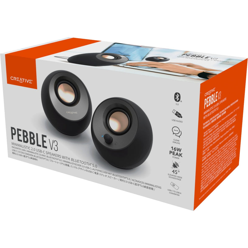 Afbeelding laden in galerijviewer, Creative pebble v3 pc-luidspreker (zwart, bluetooth, usb-c, aux)
