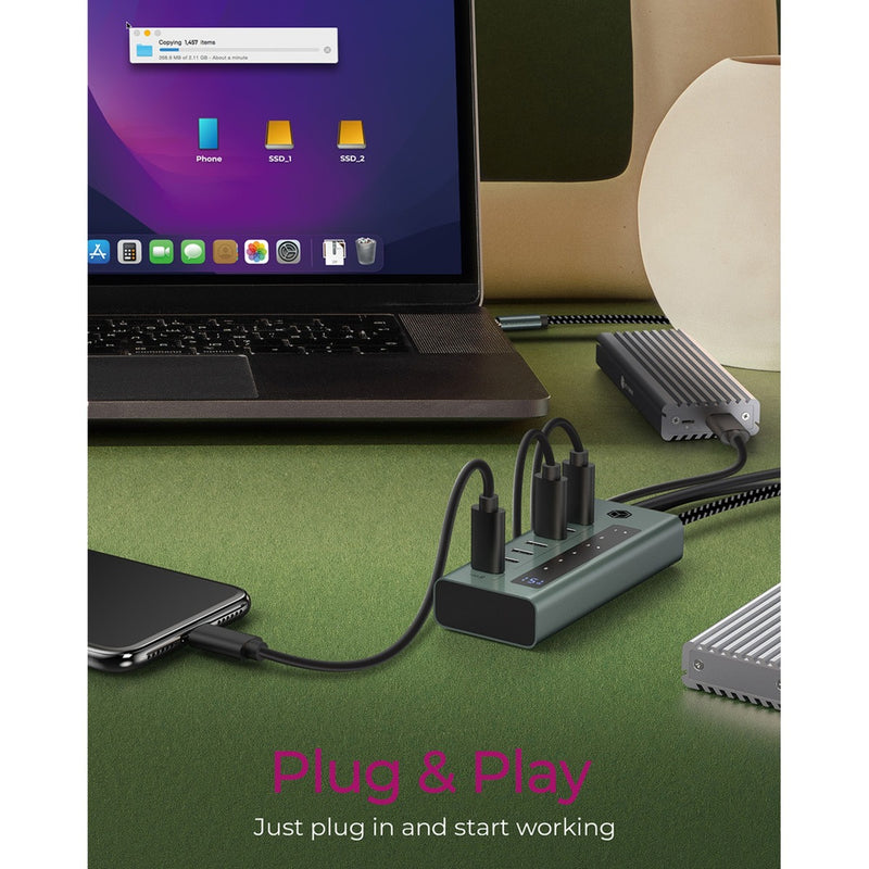 Afbeelding laden in galerijviewer, Icy box 7-port usb-c 3.2 gen 2 usb-hub (blauwgrijs)
