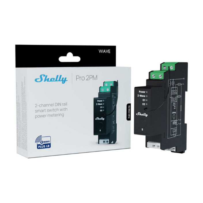 Afbeelding laden in galerijviewer, Shelly wave pro 2pm lr (eu) relais (zwart, z-wave)
