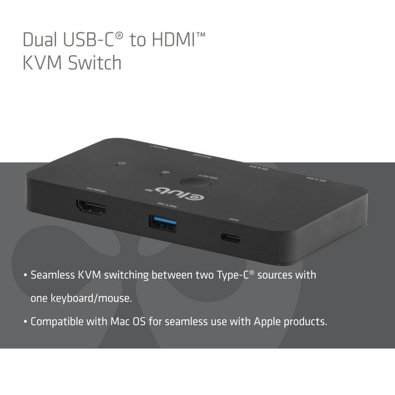 Afbeelding laden in galerijviewer, Club 3d csv-2512 kvm switch dual usb-c naar hdmi kvm-switch (zwart, 4k 60hz)
