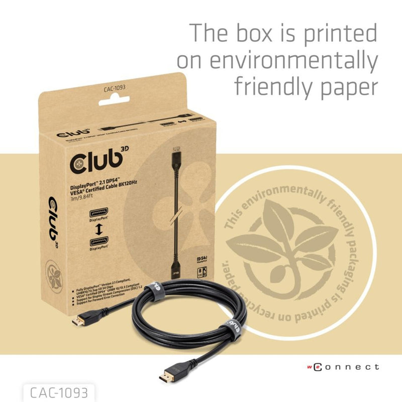 Afbeelding laden in galerijviewer, Club 3d displayport 2.1 vesa dp54 gecertificeerde kabel male-male (zwart, 3 meter, 4k 240hz, 8k 120hz, 54gbps)

