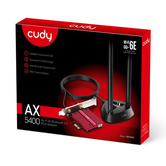 Cudy ax5400 wi-fi 6e bluetooth 5.3 pci-e wlan adapter (rood)