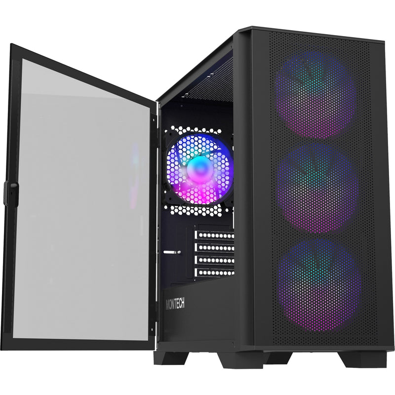 Afbeelding laden in galerijviewer, Montech air 100 argb mini tower behuizing (zwart | 3x usb-a | tempered glass)
