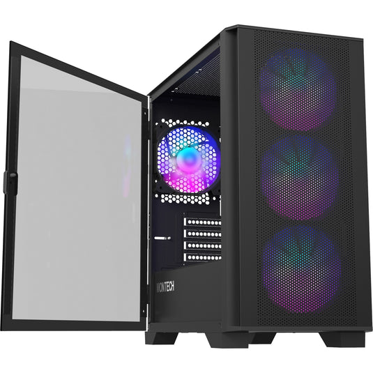 Montech air 100 argb mini tower behuizing (zwart | 3x usb-a | tempered glass)