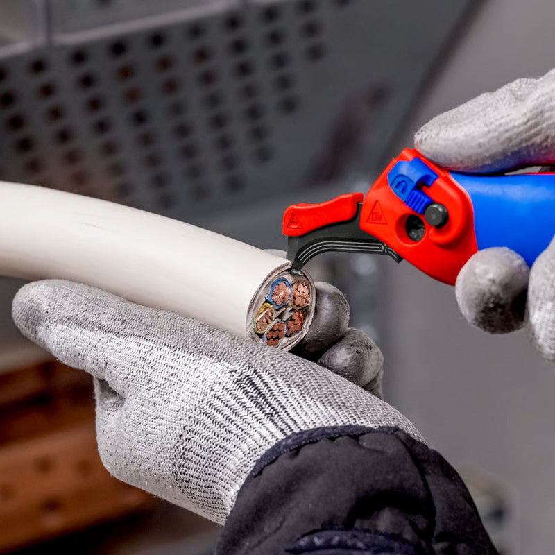 Afbeelding laden in galerijviewer, Knipex kabelmes, met glijschoen (rood blauw)
