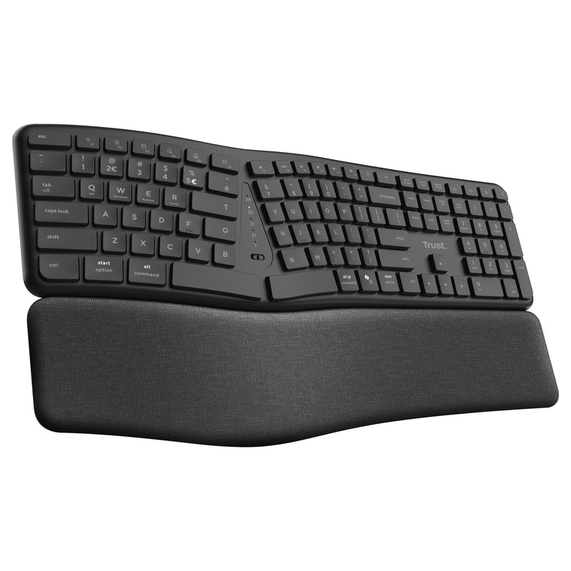 Afbeelding laden in galerijviewer, Trust keyra ergonomisch draadloos toetsenbord (zwart, us lay-out (qwerty), 100%, 2.4 ghz usb | bluetooth)

