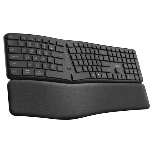 Trust keyra ergonomisch draadloos toetsenbord (zwart, us lay-out (qwerty), 100%, 2.4 ghz usb | bluetooth)