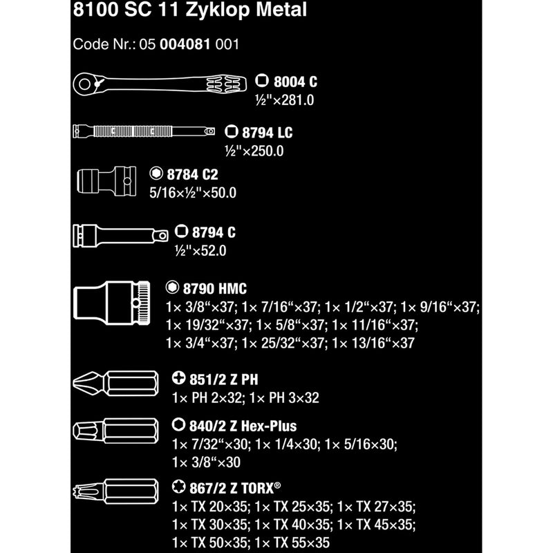 Afbeelding laden in galerijviewer, Wera 8100 sc 11 zyklop metalen ratelset gereedschapsset (zwart groen, 28-delig, volledig metalen omschakelbare ratel)
