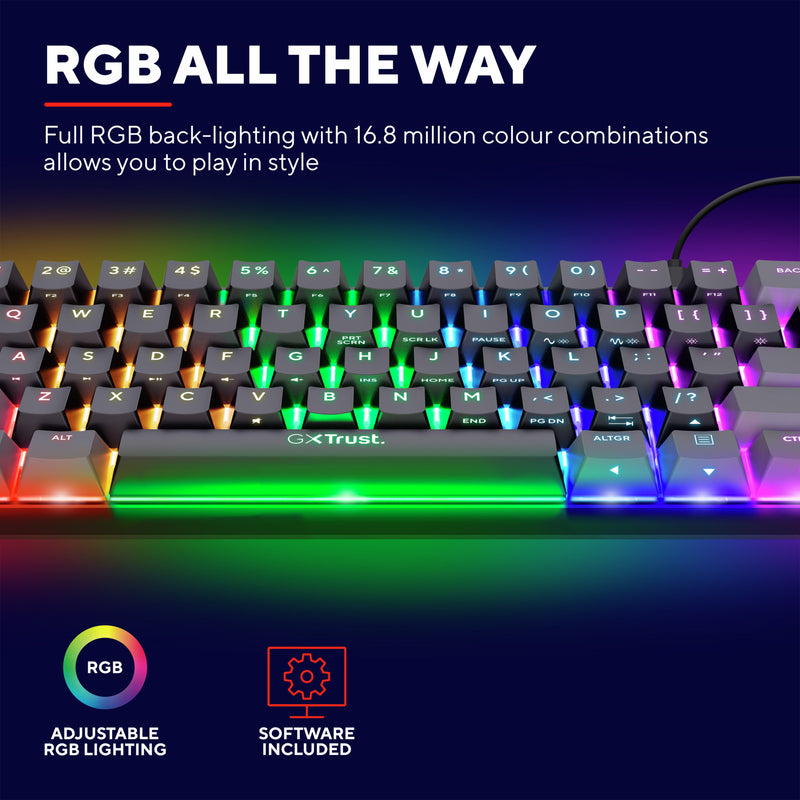 Afbeelding laden in galerijviewer, Trust gxt 867 acira 60% mini mechanisch gaming toetsenbord (zwart, us lay-out (qwerty), outemu red, 60%, rgb)
