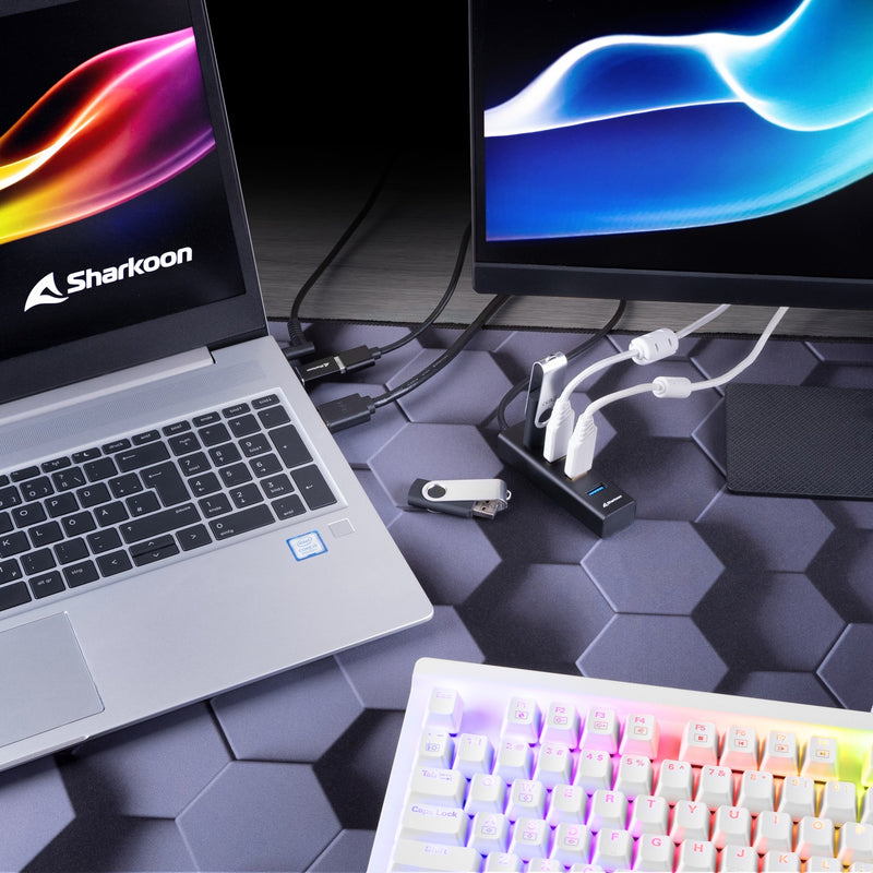 Afbeelding laden in galerijviewer, Sharkoon 4-port usb 3.2 gen 1 aluminium usb-hub (zwart)
